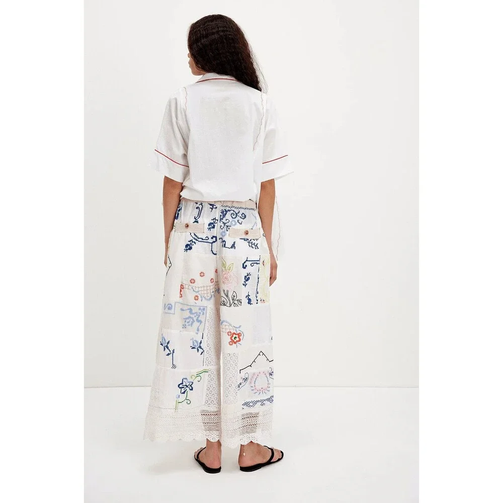 Free People Wallflower Pull-On Pants Embroidered Patchwork  L Imperfection